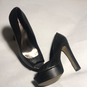 Leather Black Platform  Peep Toe Sz 8.5 Pumps(F)